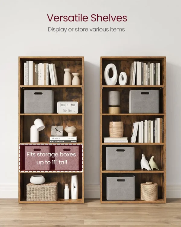 Bookshelf, 23.6 Inches Wide, 5-Tier Open Bookcase with Adjustable Storage Shelves - Image 5