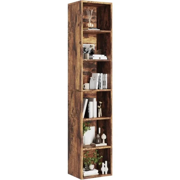 71.5" Tall Narrow Bookshelf, 6-Tier Cube Display Rack, Modern Corner Bookshelf with Storage Space, CD Storage Cabinet
