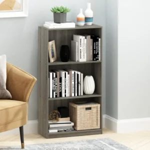 Basic 3-Tier Bookcase Storage Shelves, French Oak Grey bookcase book rack Office, Kitchen, Dorm Room, Living Room, Bedroom
