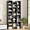 Triple Wide 8 Tier Media Storage Tower Rack, 71" Tall Bookshelf Black Bookshelf with Adjustable Shelves, Large CD DVD Storage