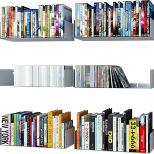 Bali White U Shape Floating Shelves for Wall, CD DVD Storage Shelves and Metal Bookshelf Set of 6