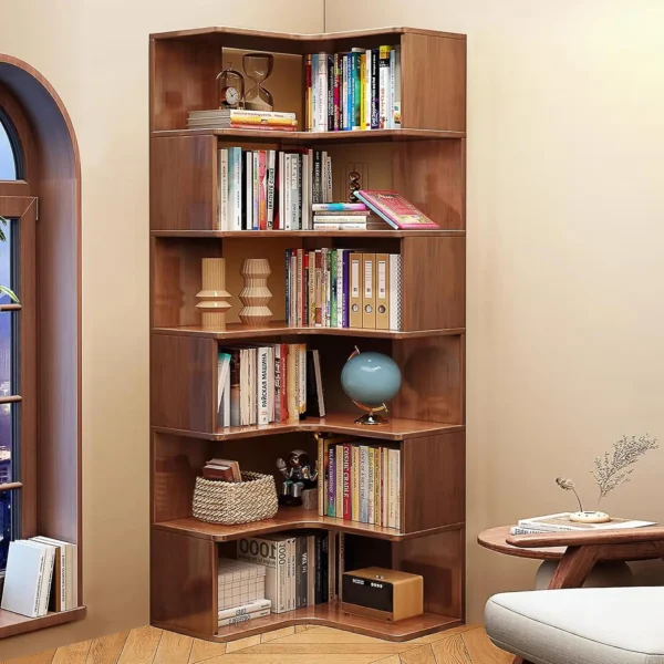6-Tier Corner Bookshelf, 75" Tall Solid Wood Bookshelf Organizer, Open Bookcase, Large Display Shelf Rack for Living Room - Image 2