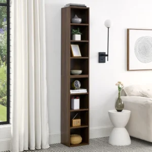 8-Tier Media Tower Rack,70.9 Inch Tall Narrow Bookshelf Storage Rack,CD DVD Slim Storage Cabinet with Adjustable Shelves