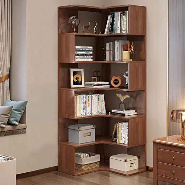 6-Tier Corner Bookshelf, 75" Tall Solid Wood Bookshelf Organizer, Open Bookcase, Large Display Shelf Rack for Living Room - Image 6