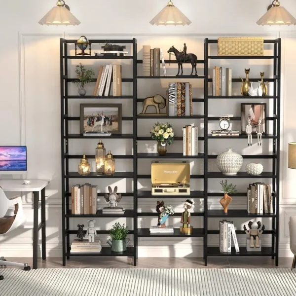 Bamboo Triple Wide Shallow Bookshelves and Bookcases, 6-Tier 6ft Tall Bookshelf with 17 Open Display Shelves, Super Large - Image 4