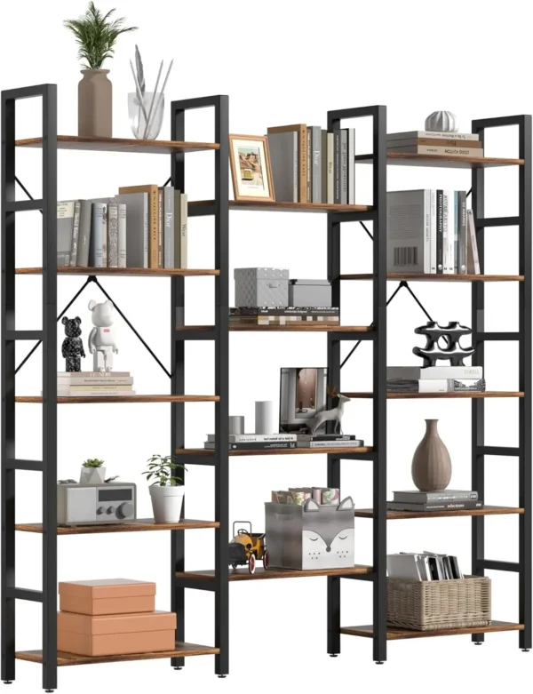 Triple Wide 5 Tier Bookshelf, Shape Changeable Bookcases, Open Display Shelves, Modern Tall Bookcase Furniture for Bedroom