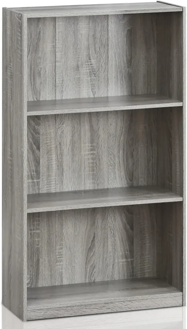 Basic 3-Tier Bookcase Storage Shelves, French Oak Grey bookcase book rack Office, Kitchen, Dorm Room, Living Room, Bedroom - Image 2