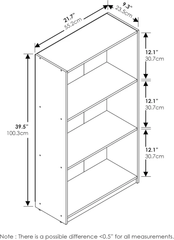 Basic 3-Tier Bookcase Storage Shelves, French Oak Grey bookcase book rack Office, Kitchen, Dorm Room, Living Room, Bedroom - Image 3