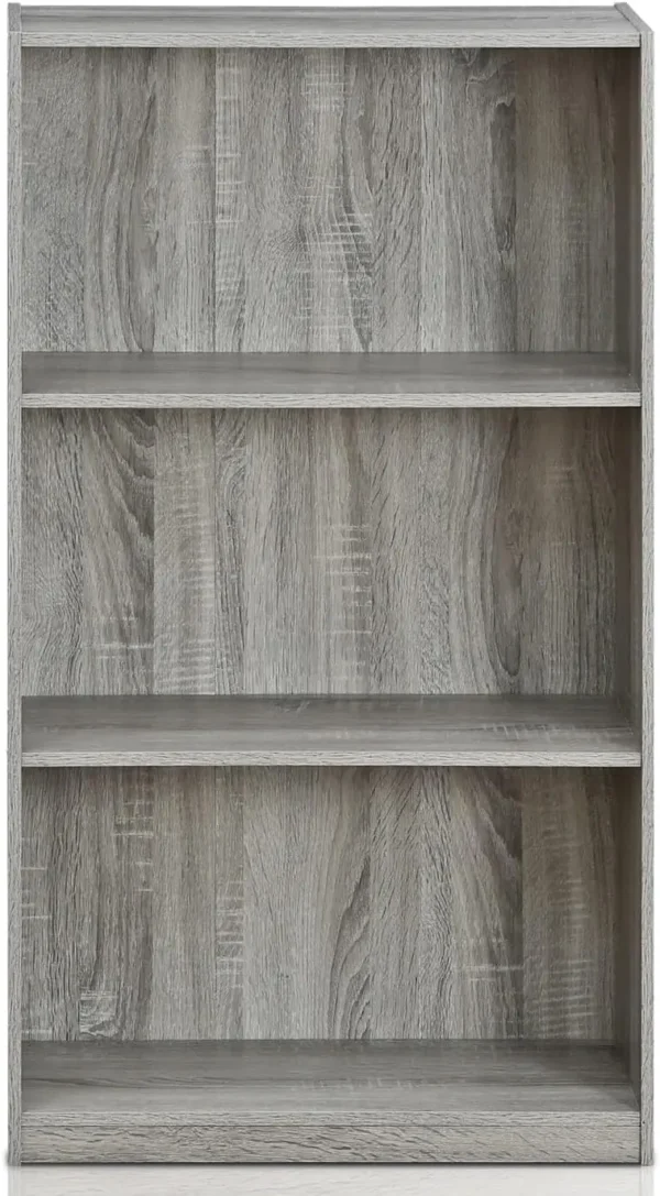 Basic 3-Tier Bookcase Storage Shelves, French Oak Grey bookcase book rack Office, Kitchen, Dorm Room, Living Room, Bedroom - Image 5