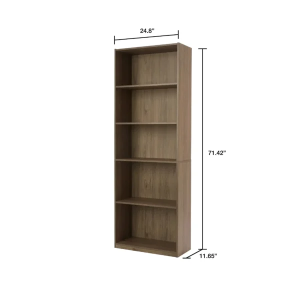 5 Shelf Adjustable Shelf Bookcase, Oak - Image 6